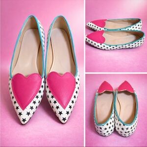 Custom Star Print Pointed Flats | Pink Heart Toe | Size 6 | Statement Shoe